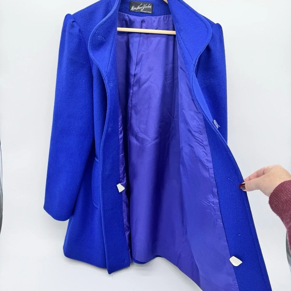 VINTAGE MISS NEW YORKER 60-70's Peacoat Wool Blend‎ Royal Blue Buttons Womens 10 - Picture 8 of 11